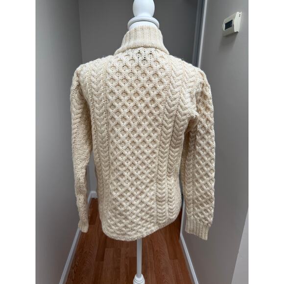 Inis Crafts Fishermens Sweater Womens Medium Cream Cable Knit Merino Wool Zip - Picture 5 of 9